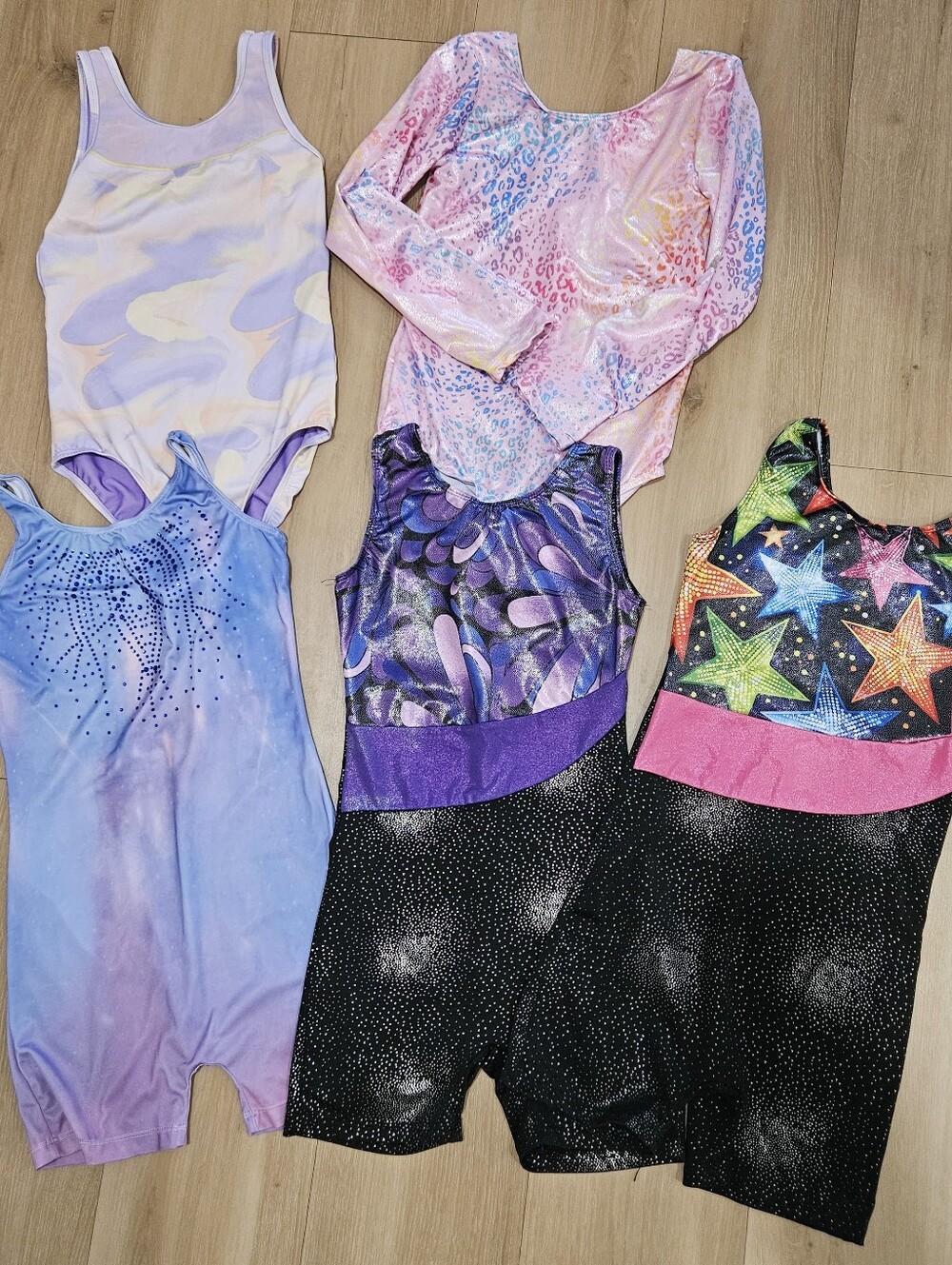 Lot of 5 tumbling gymnastics dance leotards Large